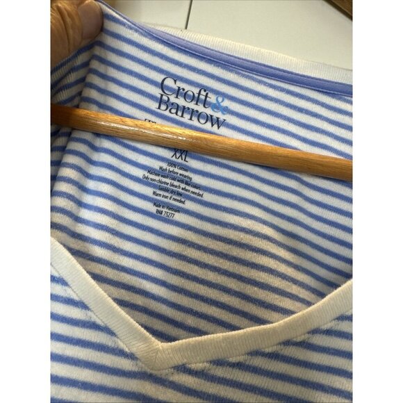 Croft & Barrow Women's V- Neck Tee Shirt Top Sz XXL - Blue Thin Stripe - Picture 3 of 12